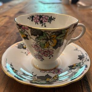 Floral Teacup and Saucer Set with Gold Trim tea party bridal shower